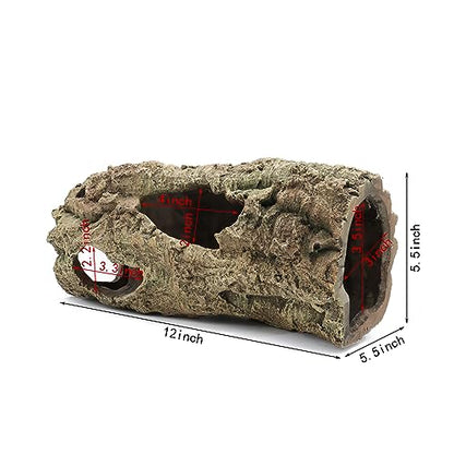 Reptile Terrarium Hideout Decor, Resin Wood Hide, Large | For Reptiles, Fish, Amphibians, Small Animals