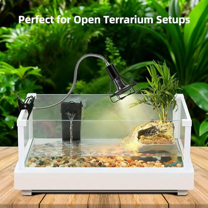 Reptile Heat Lamp Holder with Clamp, Ceramic Heat Emitter Fixture, Gooseneck for Terrarium, Lizard, Turtle, Bearded Dragon, 360-Degree Rotary Arm, High-Temperature Resistant, Maximum Load: 500W
