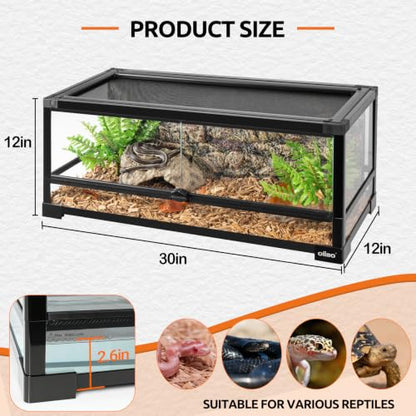 20 Gallon Tempered Glass Reptile Tank, 30" x 12" x 12" Reptile Terrarium with Sliding Door Top Screen Ventilation, Front Opening Reptile Enclosure for Lizard,Gecko,Chameleon - size: 30" x 12" x 12"