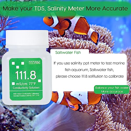 111.8 mS/cm Calibration Solution Conductivity Salt Standard Buffer Solution | EC Buffer Solution For Salinity Tester, EC Meter, TDS Meter, 7 in 1 Multi-Parameter Tester Calibration, 4 Bottles of 50mL - color: White