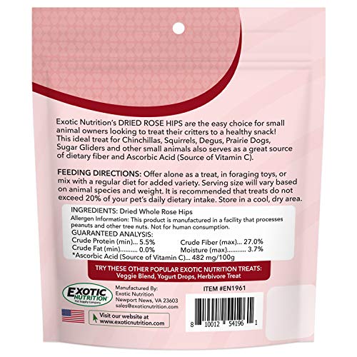 Exotic Nutrition Dried Rose HIPS (3 oz.) - Healthy Natural Treat - Chinchillas, Guinea Pigs, Rabbits, Prairie Dogs, Degus, Hamsters, Rats, Squirrels, Parrots, Chickens, Ducks & Other Small Pets - size: 3 Ounce (Pack of 1)