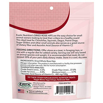 Exotic Nutrition Dried Rose HIPS (3 oz.) - Healthy Natural Treat - Chinchillas, Guinea Pigs, Rabbits, Prairie Dogs, Degus, Hamsters, Rats, Squirrels, Parrots, Chickens, Ducks & Other Small Pets - size: 3 Ounce (Pack of 1)