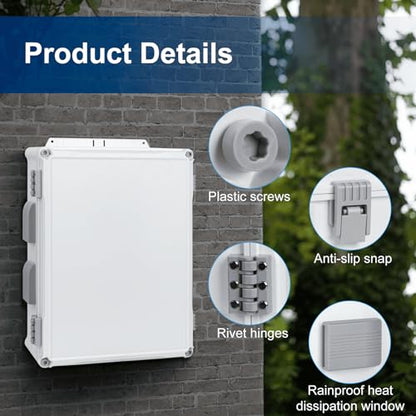 Namunanee Outdoor Electrical Junction Box, ABS Water Resistant Enclosure with Internal Mounting Panel & Hinged Cover (16.5" H x 12.6" L x 6.1" W) - size: 16.5"H x 12.6"L x 6.1"W & Standard