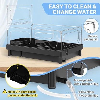 GOZILLA Small Turtle Tank with Filter, Acrylic Aquarium Turtle Tank Starter Kit with Multi-Functional Areas for Turtles, Hermit Crabs, Crayfish, Small Reptiles. (Black)