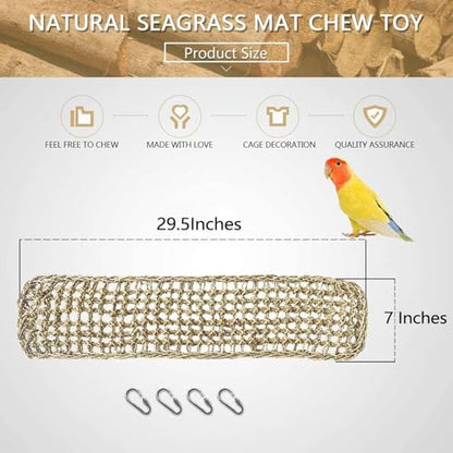 Bird Seagrass Mat 30 x 7 Inch Parrot Natural Seagrass Woven Net Hammock Parakeet Climbing Rope Ladder Mat Chew Toys Cage Accessories for Pigeon Macaw Cockatiel Conure Cockatoo Rat Bearded Dragon - size: 30" × 7"