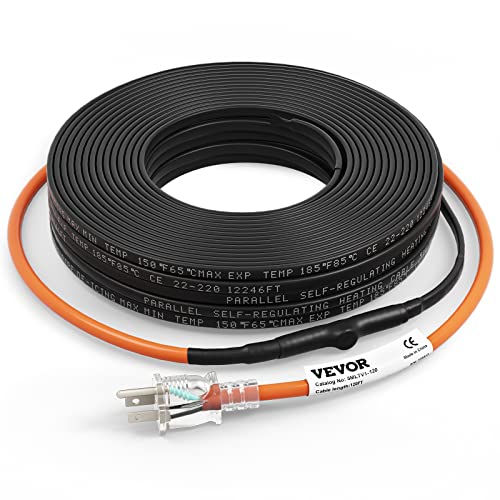 VEVOR Self-Regulating Pipe Heating Cable, 120-feet 5W/ft Heat Tape for Pipes Freeze Protection, Protects PVC Hose, Metal and Plastic Pipe from Freezing, 120V - size: 120 Feet