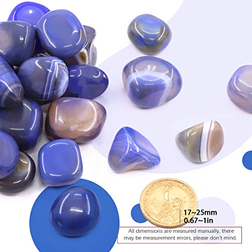 Hilitchi Blue Agate Stone Tumbled Stones for Plants Cacti & Succulents Bedding, Vase Filler, Landscape Bottom Decoration (About 1lb(455g)/Bag) - color: Blue Agate, size: 17-25mm (0.67"- 0.98")