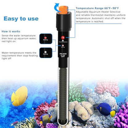 300Watt Aquarium Heater for 50-70 Gallon Fish Tank, Adjustable Submersible Heater Thermostat with Thermometer Strip and Suction Cup