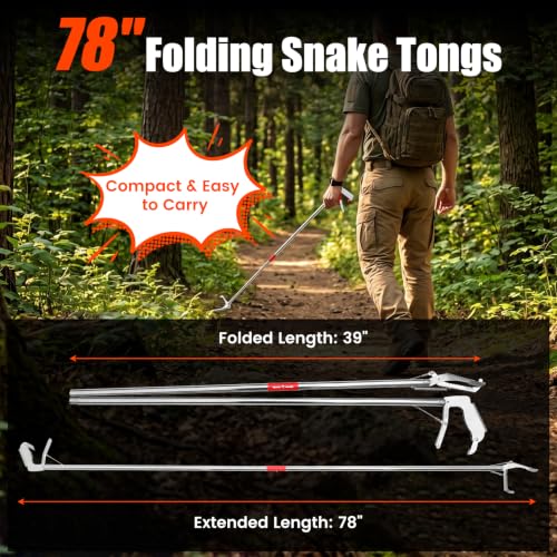 78 Inch Snake Grabber Heavy Duty, Folding Snake Grabber Tool, Snake Tong Grabber is Made of Stainless Steel, Which is Resistant to Corrosion and Rust