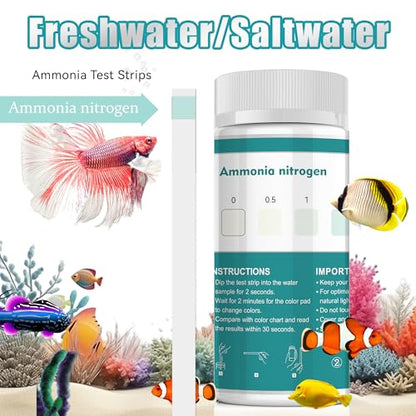 Ammonia Test Strips,60 Strips Aquarium Test Kit for Fish Tanks & Ponds | Quick & Accurate Freshwater SaltWater Aquariums Testing Strips - color: ammonia test strips