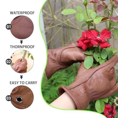 Men's Water Resistant Cowhide Leather Work Gloves for Construction,Gardening Gloves,Waterproof Mechanic Gloves - color: Brown, size: X-Large