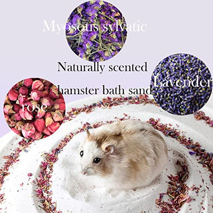 Hamster Bath Sand,5LB Dust Free Hamsters Bathing Sand Natural Petals Scented Desert Sand or Potty Litter Sand for Chinchilla Guinea Pigs Gerbil Mice Small Animals