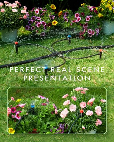 95.5FT Drip Irrigation System Kits - Automatic Garden Watering Sprinkler with 1/2 & 1/4 inch Tubing Hose Patio Misting Plant Irrigation Water Equipment Quick Connector for Greenhouse Flower Beds Lawn - size: 95.5FT:16.5FT Main tube+ 79FT 1/4 tube