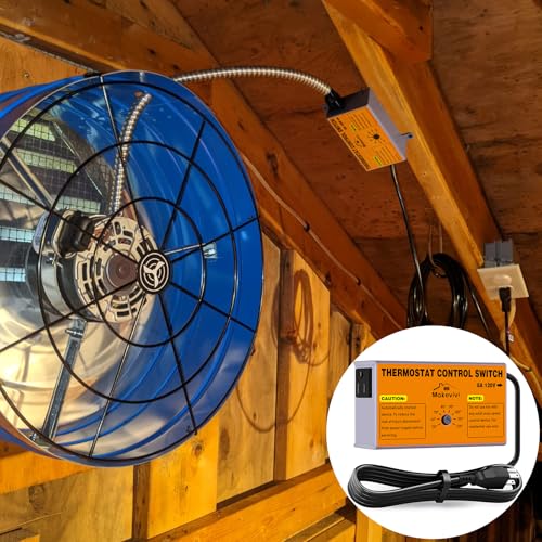Attic Fan Thermostat Control, Plug & Play Socket Design, 5Ft | UL-Certified Cord, Precision Temperature Control (±1.8°F), 1600W Overload Protected, Garage Workshop Greenhouse Chicken Coop