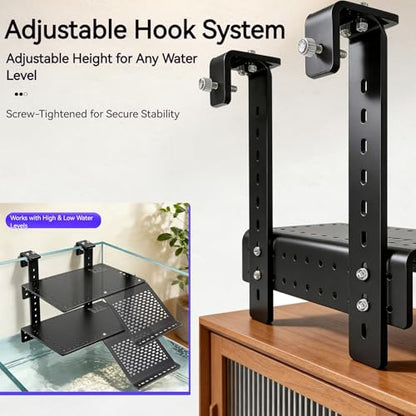 Adjustable Hanging Acrylic Turtle Basking Platform 8"x4.6" | Black Turtle Dock with Non-Slip Climbing Ramp, Fits 0.3"-2" Thick Aquarium Rims, High Water Level Basking Terrace for Aquatic Turtles & Reptiles M Size