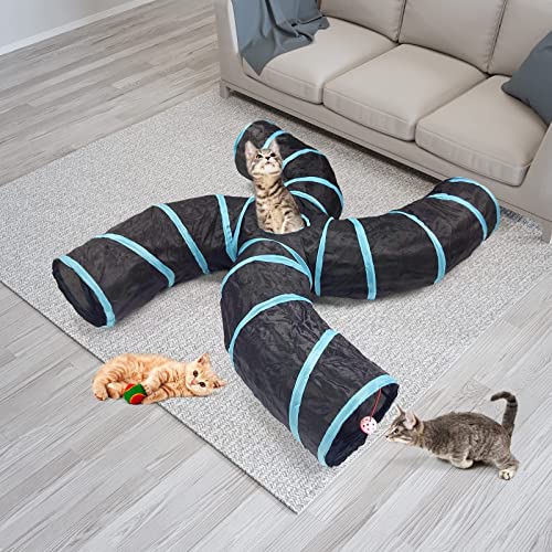 Bemodst Collapsible S-Shape Cat Tunnels - 4 Way Interactive Maze Toy for Kitten, Rabbit, Ferret - color: S-Type 4 Way