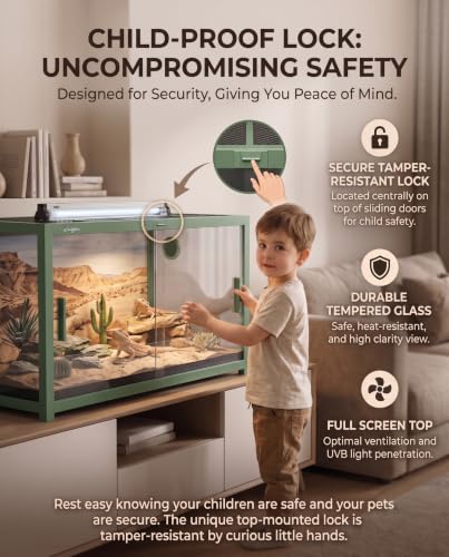 120 Gallon Reptile Tank, 4x2x2 Reptile Enclosure Front Sliding Door | Stackable ventilation 120 Gallon Bearded Dragon Tank anti-escape locks and no-fingerprint handles maximizes UVB transmissionn - color: Green, size: 120 Gallon