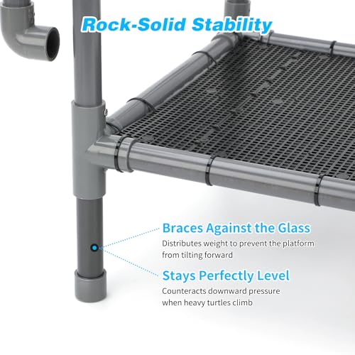 SKARUS Large Hanging Turtle Basking Platform for 55-150 Gallon Tanks | Adjustable Height 7.9"-13.8", Dual Mounted Support Arms, Non-Slip Climbing Ramp, Aquatic Reptiles, Frogs