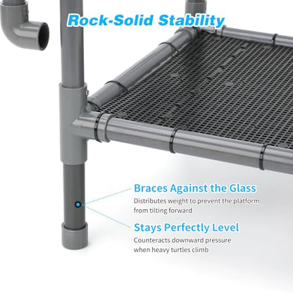 SKARUS Large Hanging Turtle Basking Platform for 55-150 Gallon Tanks | Adjustable Height 7.9"-13.8", Dual Mounted Support Arms, Non-Slip Climbing Ramp, Aquatic Reptiles, Frogs
