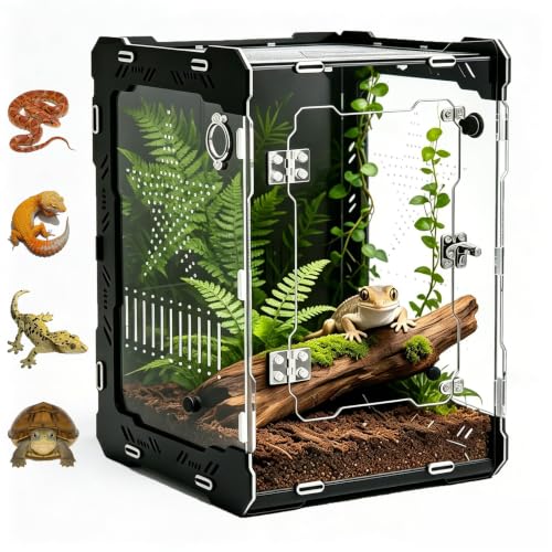 10"x10"x14" Acrylic Reptile Enclosure for Crested Gecko | 6 Gallon Front Opening, Escape-Proof, Easy Assembly, Large Space, Lizard, Leopard Gecko, Snake, Frog, Small Invertebrates