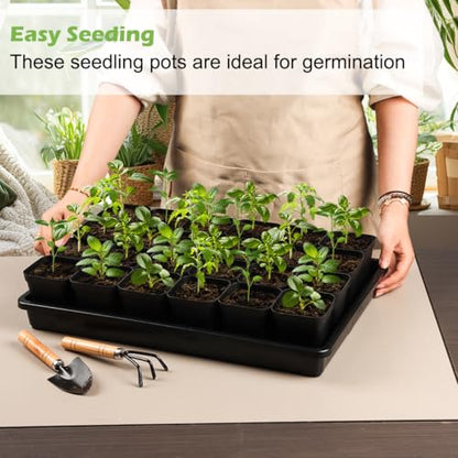 RooTrimmer 2.8 inch (7CM) Square Nursery Pots 120pcs with 5 Pack Seed Starter Trays, Durable Plastic Flat Seedling Tray (17"x11"x2") for Carrying and Holding Plant Nursery Pot (Black) - size: 2.8" Pots-120P + 17.3" x 11.8" x 1.8" Trays-5P