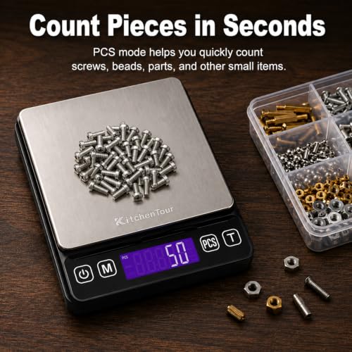 KitchenTour Digital Kitchen Gram Scale - 3000g/0.1g - High Accuracy Precision Food Scale with 9 Units(g/oz/ml/lb/lb:oz/gn/ozt/DWT/ct) - Meat Scale with Back-Lit LCD Display(Batteries Included) - color: Black, size: 3000g/0.1g