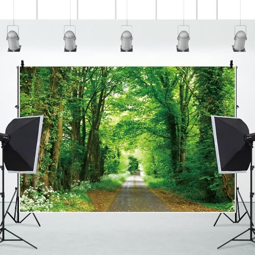 Forest Tree Backdrop 10x8 Nature Outdoor Party Decorations Banner | Nature Scenery Landascape Photography Background Green Tree Forest Road Backdrops for Photoshoot Spring Summer Photo Props