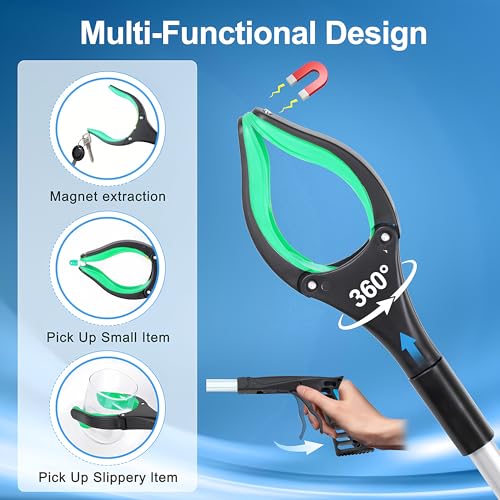 Grabber Reacher Tool - 43” Extra Long Foldable Gripper and Reaching Tool - Heavy Duty Pick Up Stick Grabbers for Seniors, Trash, Surgery Recovery Must Haves Gifts (Green-43in) - color: Green-43in