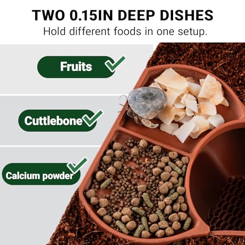 Hermit Crab Habitat Shelter with Dual Food Bowls, 2-in-1 Cave Shelter & Feeding Dish, Textured Climbing Ramp & Viewing Window, Hermit Crab Accessories for Habitat & Tank Setup (Brown) - color: Brown
