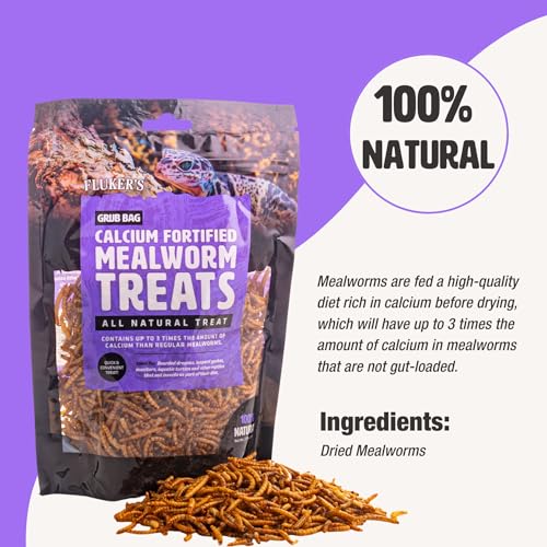 Fluker’s Grub Bag All Natural Calcium Fortified Mealworm Treats, Packed with Protein, Rich in Nutrients, A Reptile Favorite, 3 oz