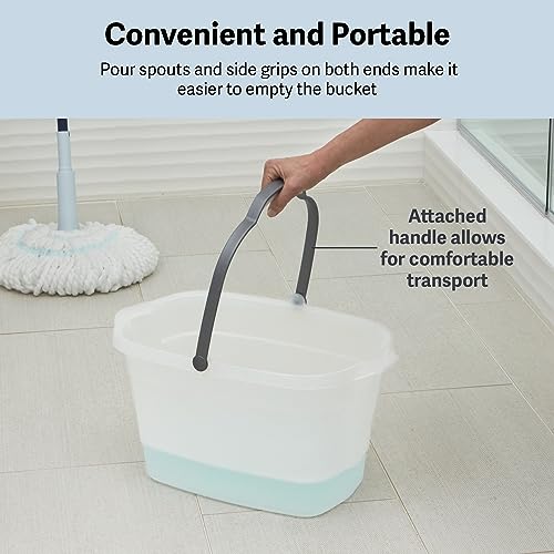 Casabella Cleaning Bucket Rectangular for Mopping or Storage with Handle and Built-In Pour Spouts, 4-Gallon, Clear