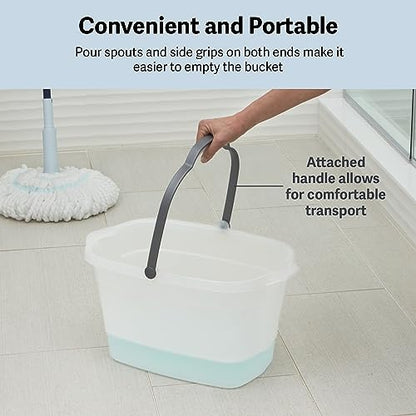 Casabella Cleaning Bucket Rectangular for Mopping or Storage with Handle and Built-In Pour Spouts, 4-Gallon, Clear