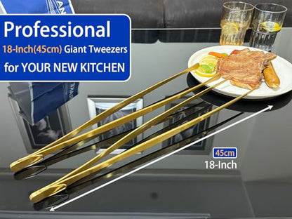 JETKONG 2 Pcs 18 Inch (45cm) Stainless Steel Grill Tongs Heavy Duty Giant Tweezer Tongs, Extra Large Tweezers Tools for Cooking, Grilling, BBQ and Turning Food (Gold) - color: Gold, size: 18+18 Inch