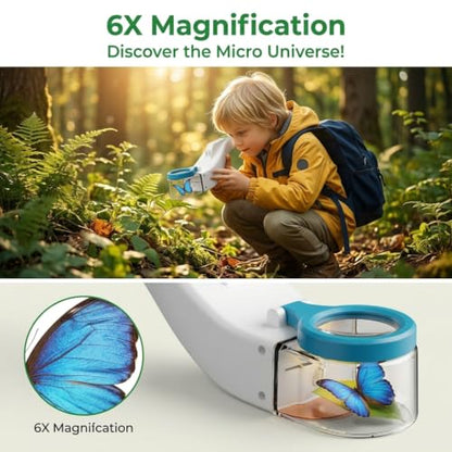 Baideluo Kids Bug Catcher with LED Light & 6X Magnifying Glass (White) - color: White