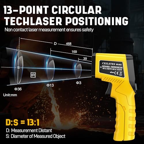 Infrared Thermometer Gun, Infrared Temperature Gun for Cooking, Laser Thermometer Gun -58℉~1076℉ with Adjustable Emissivity & Max/Min, Suitable for Industry, ovens, HVAC (Not for Human) - color: Yellow