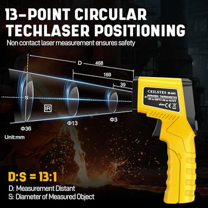 Infrared Thermometer Gun, Infrared Temperature Gun for Cooking, Laser Thermometer Gun -58℉~1076℉ with Adjustable Emissivity & Max/Min, Suitable for Industry, ovens, HVAC (Not for Human) - color: Yellow