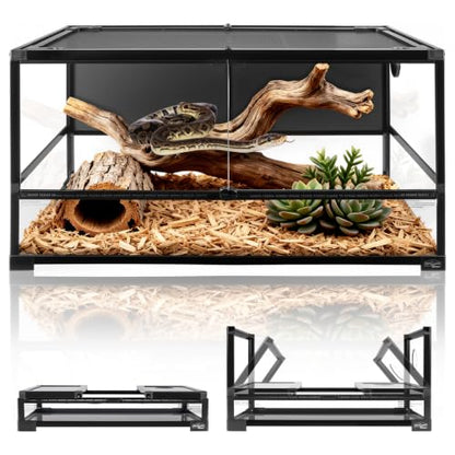 70 Gallon Full Glass Reptile Tank, 40" x 20" x 20" Quick Fold Reptiles Enclosure with Waterproof Base, Top Screen Ventilation, Front Opening Large Terrarium for Bearded Dragon, Ball Python, Snake - size: 40" x 20" x 20"