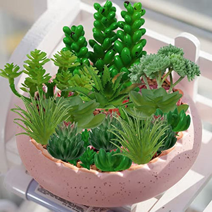 QUOZUO 22pcs Green Succulents Plants Artificial, Mini Fake Succulents for DIY Crafting Home Terrarium Floral Wall Garden Arrangement Office Decoration (Unpotted)