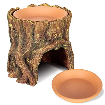 REPTIZOO Reptile Hide Cave Resin Moisture Keeping Reptile Cave with Clay Water Basin Humidifying Help Shedding for Leopard Gecko
