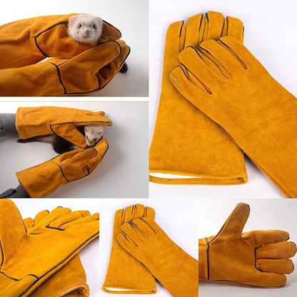 Sugar Glider Bite Proof Gloves Leather Long Animal Handling Glove for Dog Cat Scratch Bird Hedgehog and Hamster