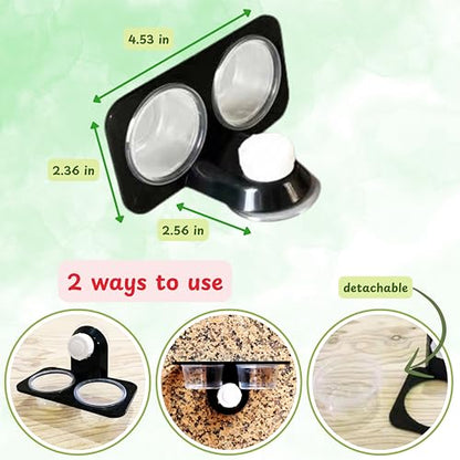 Jumping Spider Feeding Dish Kit with Tweezers, Dual Cup Food Bowl with Suction Mount, Small Reptile/Tarantula Enclosure Accessories (Feeding Ledge)