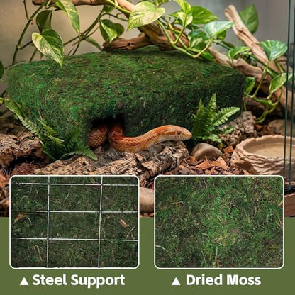 L Size Green Moss Cave Hide, Reptile Shelter for Gecko Snake - color: L Green