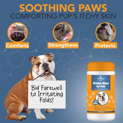 NOVEHA 240PCs - Wrinkle XL Wipes for Dogs | Wipes for Bulldog, French Bulldog, Pug, English Bulldog – Wipes for Multiple Areas Removes Dirt, Wrinkles, Folds, Tear Stain, Tail Pockets & Paws (2Pack) - size: 240 Wrinkle Wipes