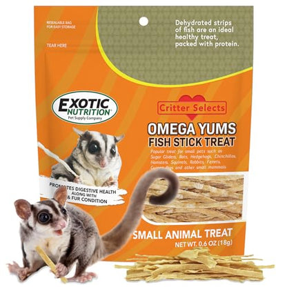 Exotic Nutrition Omega YUMS Fish Stick Treat for Sugar Gliders | All Natural Strips Made with Real Fish (0.6 oz) - size: 0.6 Ounce (Pack of 1)