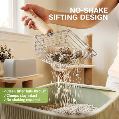 Cat Litter Scoop, Metal Litter Scooper – 5X Faster No-Shake Sifting Design, Stainless Steel Litter Scoop with Holder, Reduces Dust & Waste – Sprinkle & Sweep - style: Cat Litter Scoop