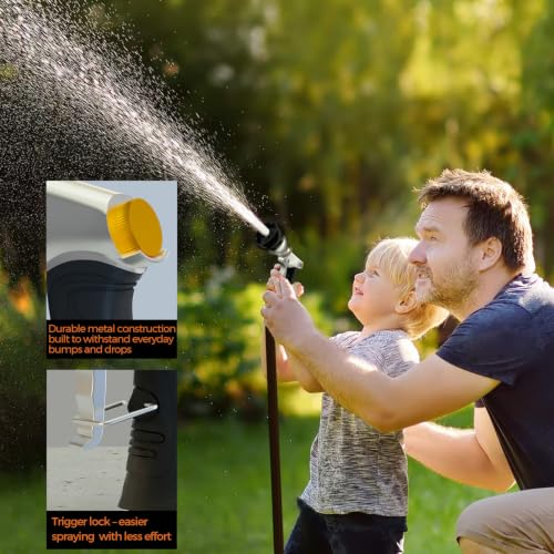 Heavy Duty Metal Garden Hose Nozzle with 7 Spray Patterns | High Pressure Water Sprayer with Ergonomic Handle, Perfect for Watering Plants, Lawns, Washing Cars, Pets & Outdoor Cleaning