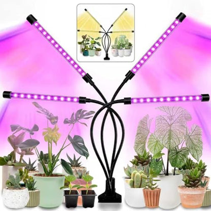 LEOTER Grow Light for Indoor Plants - Upgraded Version 80 LED Lamps with Full Spectrum & Red Blue Spectrum, 3/9/12H Timer, 10 Dimmable Level, Adjustable Gooseneck,3 Switch Modes - size: 4 heads 1 pack