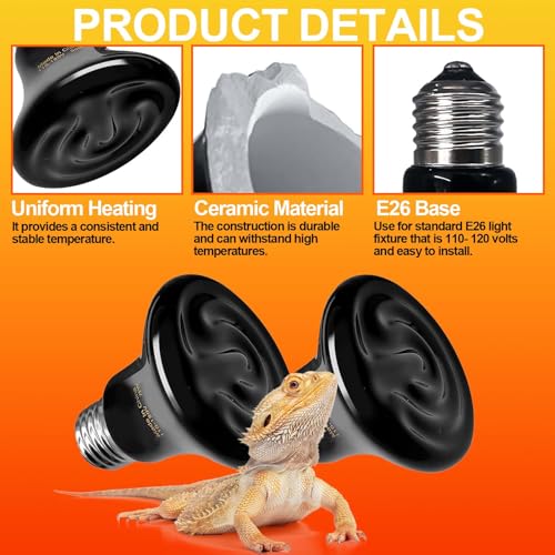 BNOSDM Reptile 75W Ceramic Heat Emitter,4 Pack Reptile Heat Lamp Bulbs,Ceramic Heat Lamp,Brooder Coop Heater for Amphibian Reptile Lizard Turtle Chicken - color: Pack of 4/Black, size: 75 Watts