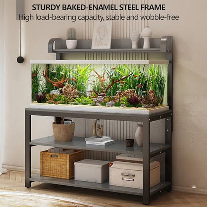 Adjustable Height Metal Aquarium Stand with Storage Shelf - Open Design, Perfect for Home & Office, Durable and Stylish Fish Tank Holder, Space-Saving Solution,Black+natural,100x40x144cm - size: 100x40x144cm