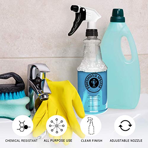 Plastic Spray Bottle 24 oz, 3-Pack for Cleaning, Car Detailing, Planting | Heavy-Duty Empty Sprayer Bottles, Leak-Proof, Better Trigger, Measurements, All-Purpose with Measurements & Adjustable Nozzle